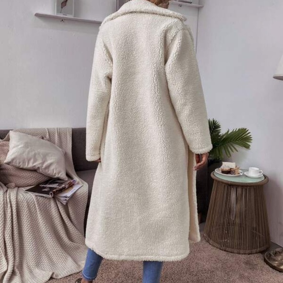 Camel wide collar teddy button trench Coat Jacket Fall - Picture 9 of 10